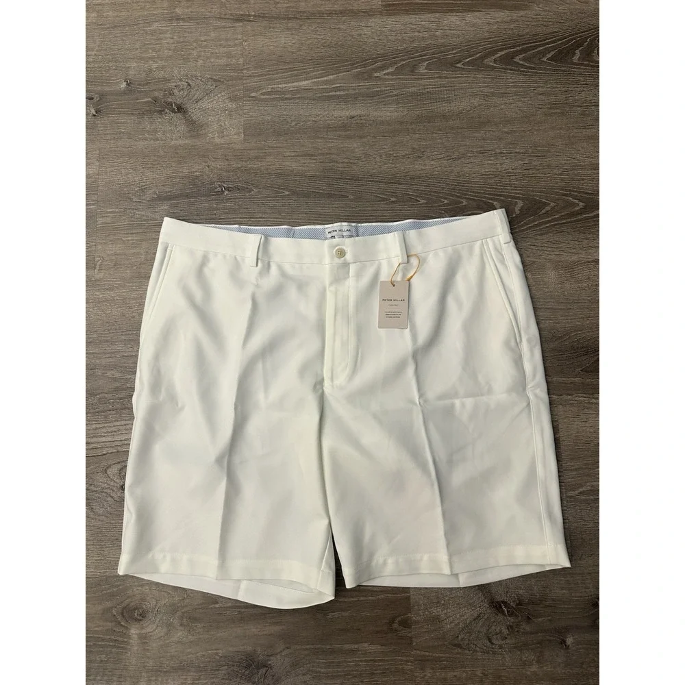 Peter Millar Shorts Mens Size 42 Golf White Salem High Drape Wicking Performance